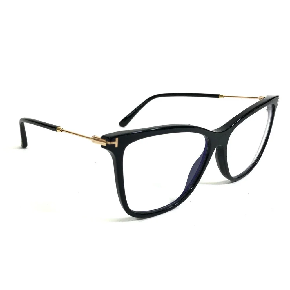 Tom Ford Eyeglasses Frames TF5824-B 001 Black Gold Cat Eye w/ Clip-on 56-14-140